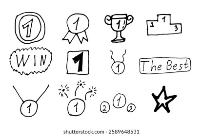 Hand drawn icons of medals, cups, victory
Set of icons with medals, victory on a white background
