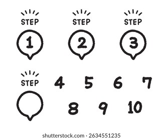 Hand drawn icons with number 1, 2, 3