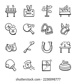 Hand Drawn Icons of Polo, Tennis and Games


