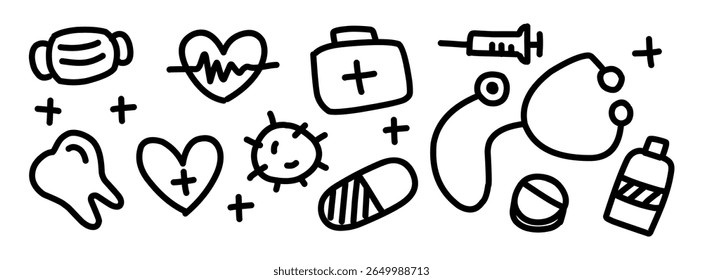 Hand drawn icons set of health fields