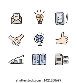 Hand drawn icons set. Social and communication objects
