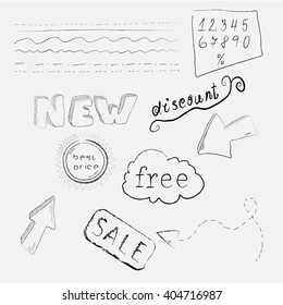 Hand drawn icons of shopping