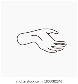 hand drawn hand icons in simple minimalistic line art style. logo elements illustrations for graphic design, logos and branding, social media icons. hand poses, pointing, holding, reaching, grasping.