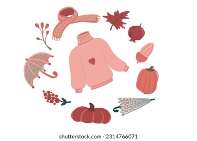 Hand drawn icons of sweater and umbrella