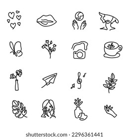 Hand drawn icons,flowers,camera,portrait,vector illustration eps10