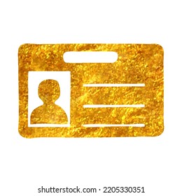 Hand Drawn ID Card Icon In Gold Foil Texture Vector Illustration