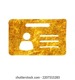 Hand Drawn ID Card Icon In Gold Foil Texture Vector Illustration