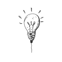 hand drawn Idea Light bulb icon black. on white background. vector 