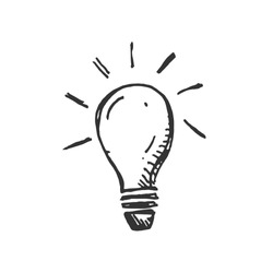 hand drawn Idea Light bulb icon black. on white background. vector Illustrator. symbol. web