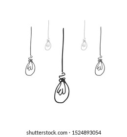 hand drawn Idea Light bulb icon black. on white background. vector Illustrator. symbol. web