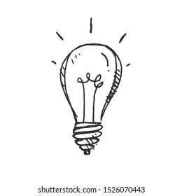 Hand Drawn Idea Light Bulb Icon Black. On White Background. Vector Illustrator. Symbol. Web