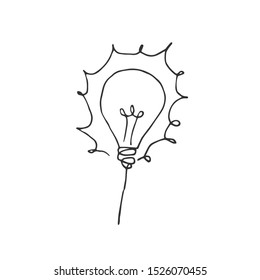hand drawn Idea Light bulb icon black. on white background. vector Illustrator. symbol. web