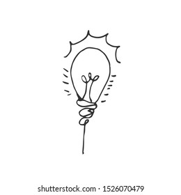 hand drawn Idea Light bulb icon black. on white background. vector Illustrator. symbol. web