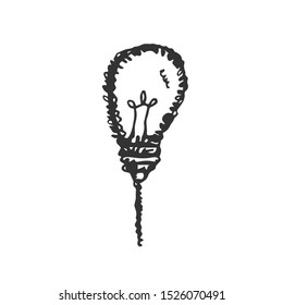 hand drawn Idea Light bulb icon black. on white background. vector Illustrator. symbol. web