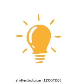 Hand drawn idea symbol, light bulb doodle sketch.