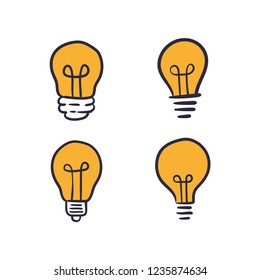 Hand drawn idea symbol, light bulb doodle sketch.