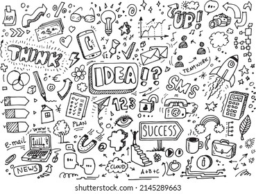 Hand drawn idea vector doodles, creative cartoon illustration set