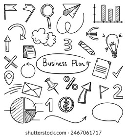 Hand drawn idea vector doodles, business plan, records illustration vector set