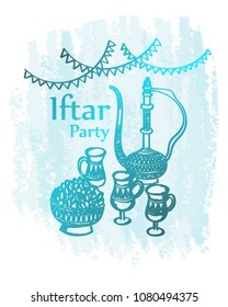 Hand drawn iftar ramadan shine art