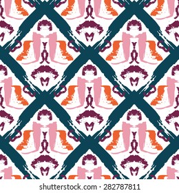 Hand drawn ikat batik painted seamless pattern. Vector illustration for tribal design. Ethnic ikat batik motif.  For ikat batik invitation, ikat batik textile, wallpaper,  ikat batik wrapping paper.