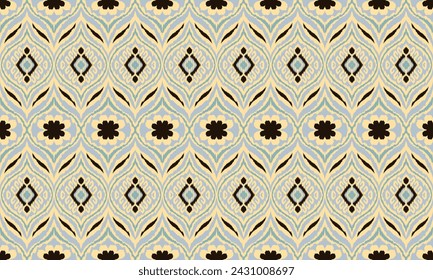Hand drawn Ikat border. Geometric folk ornament. Ink on clothes. Tribal vector texture. Seamless striped pattern in Aztec style. Ethnic embroidery. 