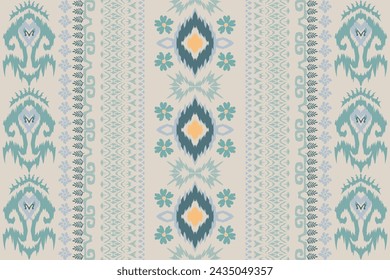 Hand drawn Ikat floral paisley embroidery on white background.geometric ethnic oriental pattern traditional.Aztec style abstract vector illustration.