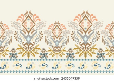 Hand drawn Ikat floral paisley embroidery.Ikat ethnic oriental pattern traditional.Aztec style abstract vector illustration.