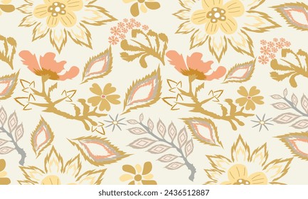 Hand drawn Ikat floral paisley embroidery on white background.Ikat ethnic oriental seamless pattern traditional.Aztec style abstract vector illustration.