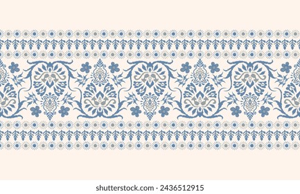 Hand drawn Ikat floral paisley embroidery on white background.Ikat ethnic oriental pattern traditional.Aztec style abstract vector illustration.