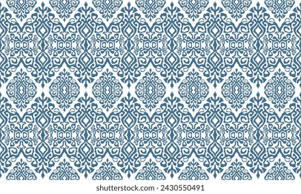 Hand drawn Ikat geometric folk ornament. Damask vector pattern, ancient Arabesque art, tribal ethnic texture, Spanish pattern on rug, Aztec style, Indian gypsy rug. mexican embroidery.