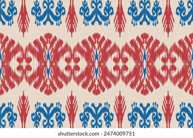 Dibujado a mano ikat oriental étnico sin patrón tradicional sobre fondo. Diseño para la alfombra del patrón de ikat, Fondo de pantalla, ropa, envoltura, batik, tela de ikat, ilustración estilo de bordado.