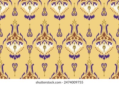 Hand drawn ikat oriental ethnic seamless pattern traditional on background. Design for ikat pattern  carpet, wallpaper, clothing, wrapping, batik, ikat fabric, illustration embroidery style.