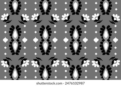 Hand drawn ikat oriental ethnic seamless pattern traditional on background. Design for ikat pattern  carpet, wallpaper, clothing, wrapping, batik, ikat fabric, illustration embroidery style.