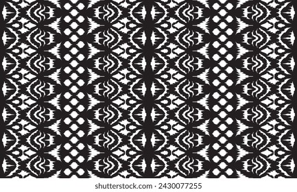Hand drawn Ikat seamless pattern vector tie dyed shibori print with lines and stripes ink texture background