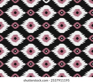 HAND DRAWN IKKAT SEAMLESS PATTERN GEOMETRICAL ETHNIC ORIENTAL OGEE IN VECTOR FILE GREAT FOR TEXTILE, WALLPAPER, TAPESTRY AND STATIONERY WRAPPING