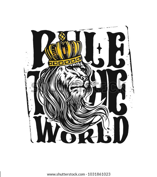 王冠を持つ獅子の手描きの幻影 王 Tシャツの印刷 ベクターイラスト のベクター画像素材 ロイヤリティフリー