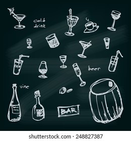 Hand drawn illustrated drinks set. EPS10 Vector