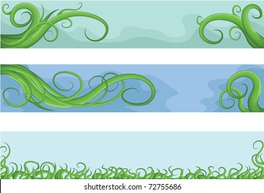 Hand drawn illustrated jumbled vine banners
