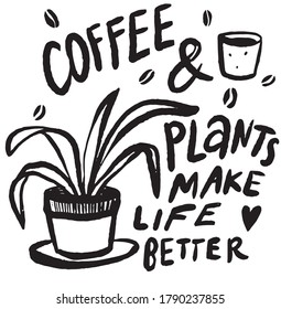 Hand drawn illustration about coffee and plants