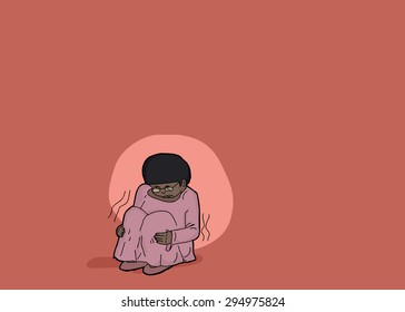 Hand drawn illustration of abused child sitting alone