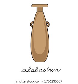 Hand drawn illustration of an alabastron, greek antique vessel isolated on white, cartoon style graphics