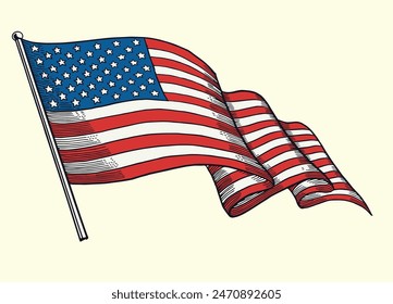 Hand Drawn Illustration Of American Flag Vintage