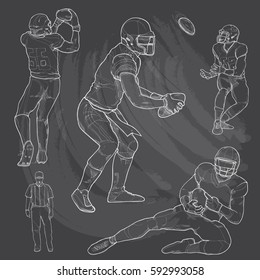 hand drawn illustration of american football player set.