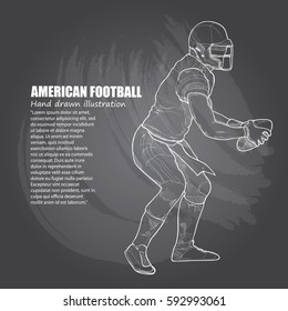 hand drawn illustration of american football player on chalkboard.