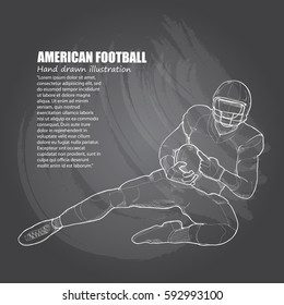 hand drawn illustration of american football player on chalkboard.