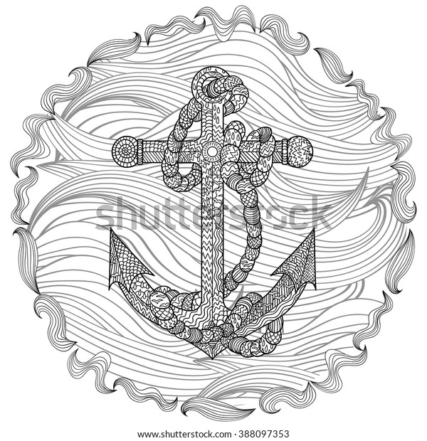 Hand Drawn Illustration Anchor Rope Zentangle Stock Vector (Royalty ...