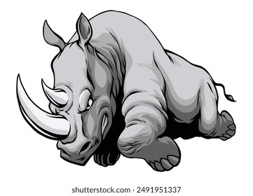 Hand Drawn Illustration of Angry African Rhino