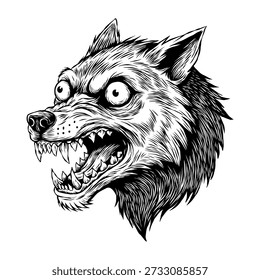 hand drawn illustration of angry wolf head vector