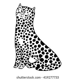 Hand drawn illustration of an animal - black sitting leopard 