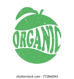 Hand drawn illustration with apple and lettering. Colorful background vector. Poster design Go vegan. Healthy food, vegetarian concept. Decorative backdrop, good for printing